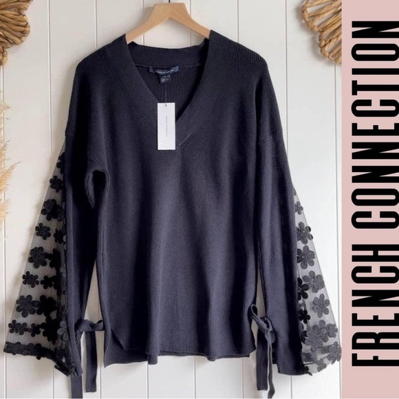 french connection Mozart  Caballo Lace Knits Cotton sweater M Black goth lace - Picture 3 of 7